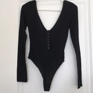 Ribbed black body suit | urban outfitters